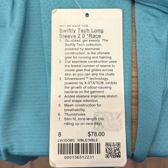 NWT Lululemon Swiftly Tech Long Sleeve Shirt In Washed Blue Size 8 - Picture 6 of 6
